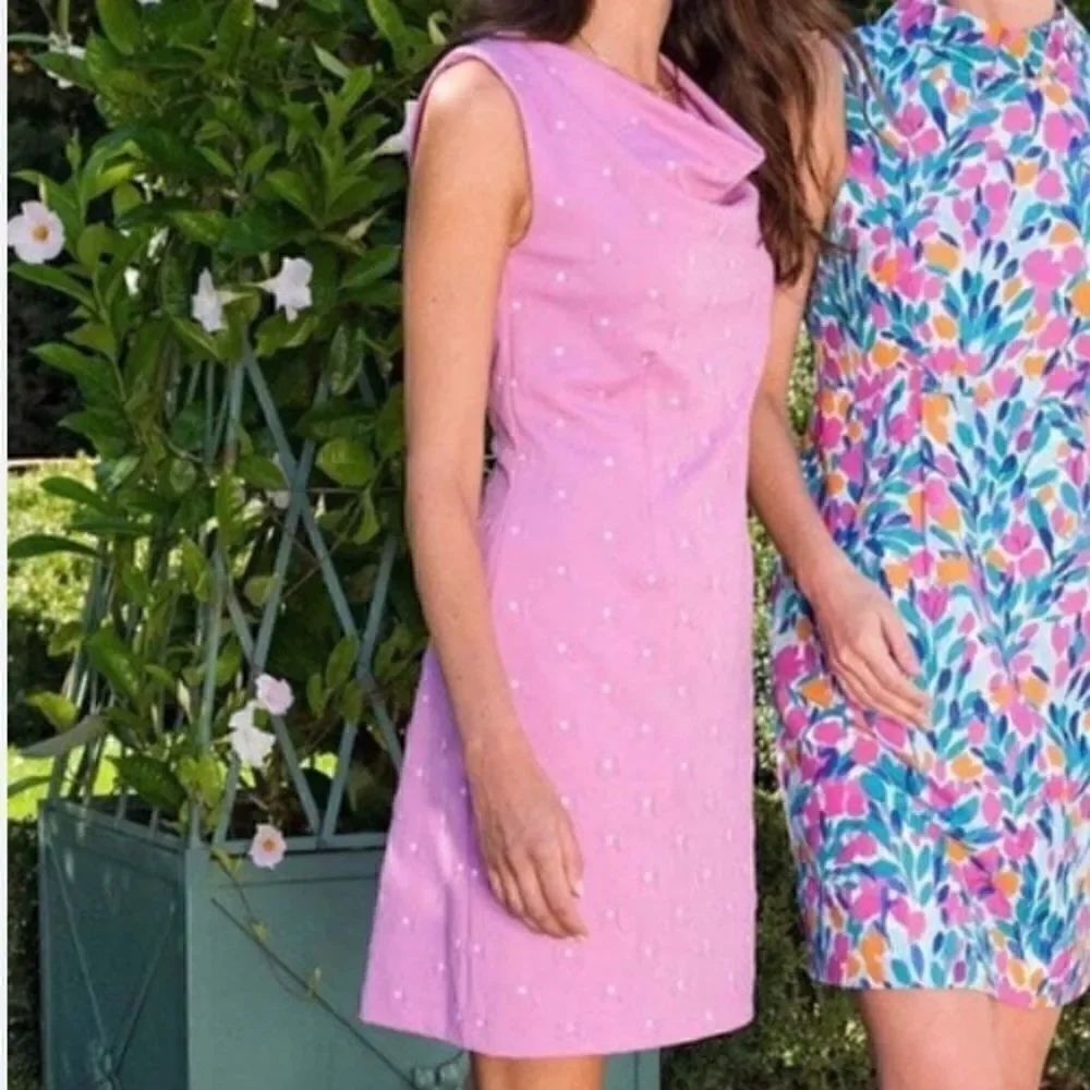 Tyler Böe Pinkish Purple White Bow Textured Sleeveless Drape Neck Pencil Dress